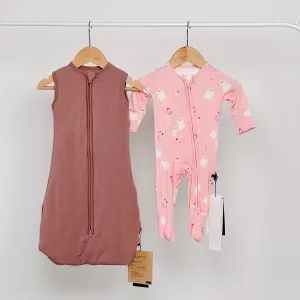 Belan.J Bundle - Footed Sleeper Pink Ghost   1.0 TOG Twilight Mauve Swaddle Sack (0-3m)