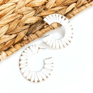 Cabana Bound Raffia Wrapped Gold Hoop Earrings in White