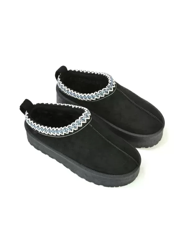 Candice Aztec Slip On Faux Fur Insole Platform Flatform Slipper Ultra Mini Boots in Chestnut
