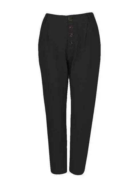FashionSierra - 5 Colors Plain Button Pocket Linen Pants