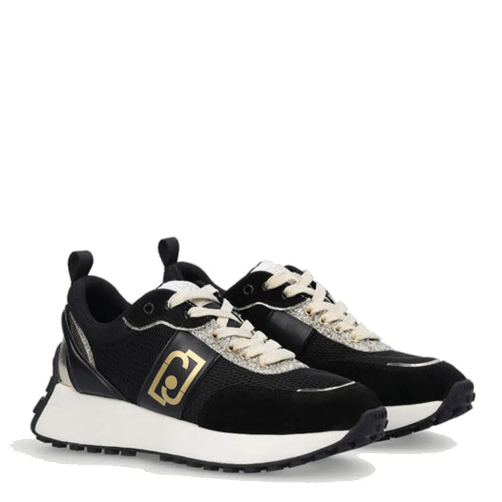 Scarpe Donna LIU JO Sneakers Lolo 06 in Mesh e Suede colore Black e Light Gold