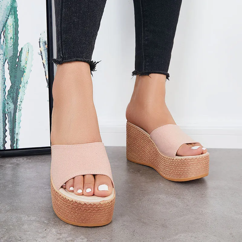 Sohiwoo  Women Platform Espadrille Sandals Open Toe Wedge Heel Slippers